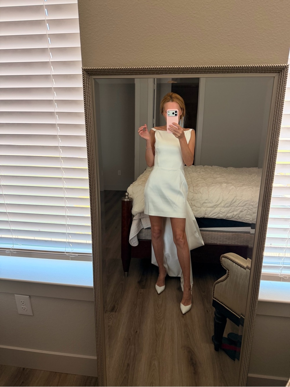 Nicholas Valentina mini dress with train pearl